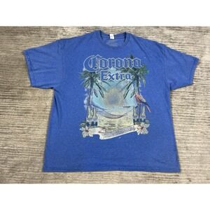 Corona Extra T-Shirt Mens 2XL Blue Short Sleeve Graphic Print Cotton Blend‎
